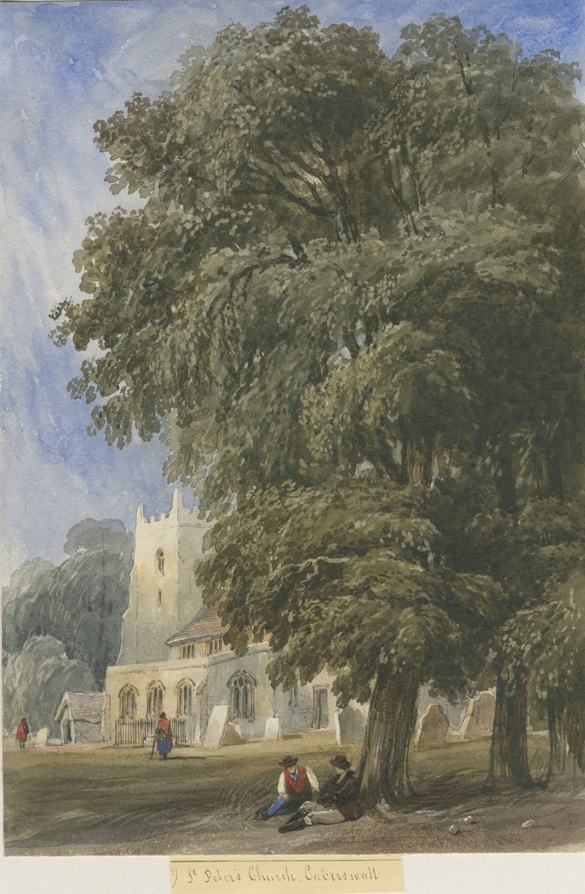 Kościół Caverswall: malarstwo akwarela i [ok. 1830-1840] (malarstwo) autorstwa Lewis John Wood