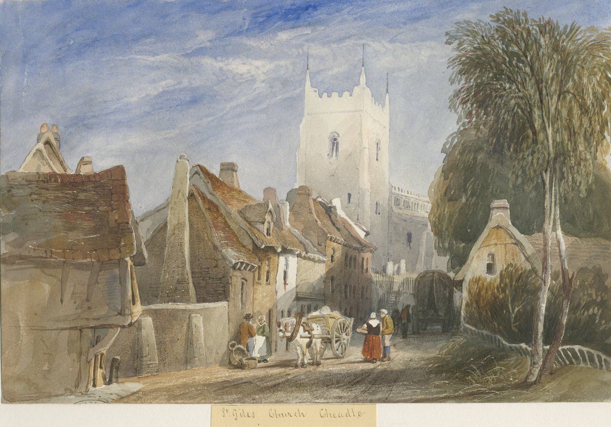 Kościół w Cheadle: malarstwo akwarela i [ok. 1830-1840] autorstwa Lewis John Wood