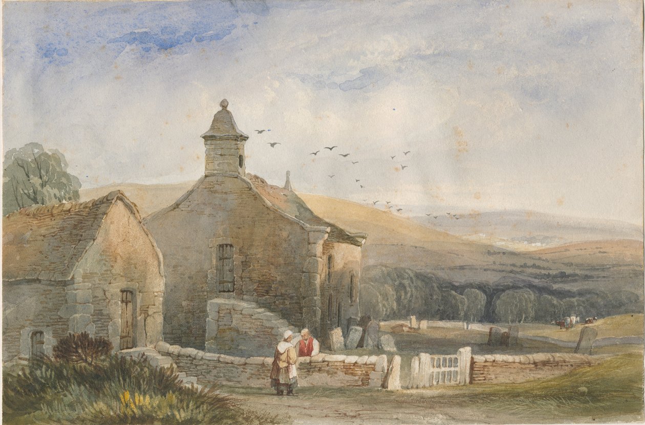 Kaplica Elkstone: malarstwo akwarela, II [?XIX w.] autorstwa Lewis John Wood
