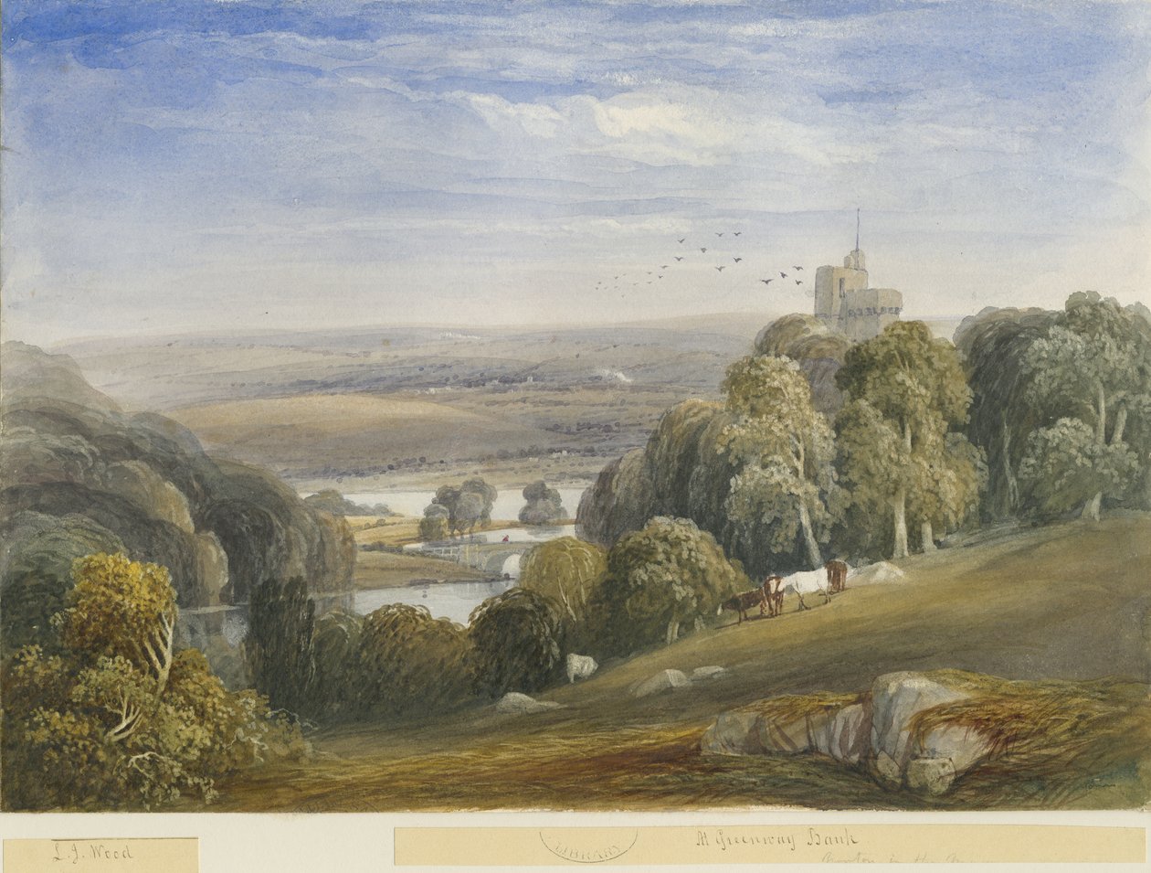 Greenway Bank - Jezioro: malarstwo akwarela i [c 1830-1840] autorstwa Lewis John Wood