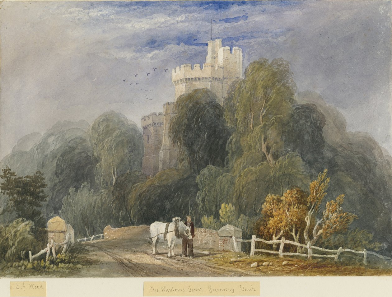 Greenway Bank – „Wieża Strażników”: akwarela i [c 1830-1840] (malarstwo) autorstwa Lewis John Wood