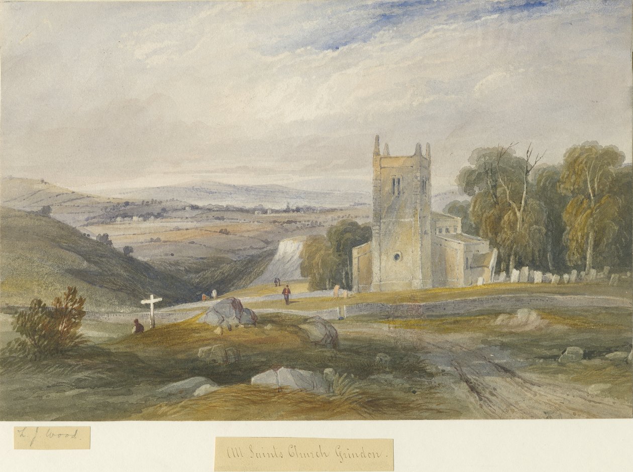 Kościół Grindon: malarstwo akwarelowe i [ok. 1830-1845] autorstwa Lewis John Wood