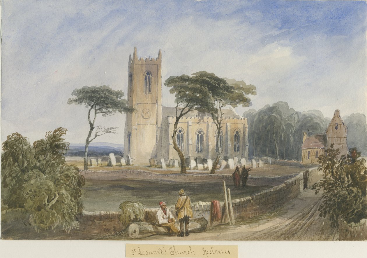 Kościół Ipstones: malarstwo akwarela i [ok. 1830-1840] autorstwa Lewis John Wood