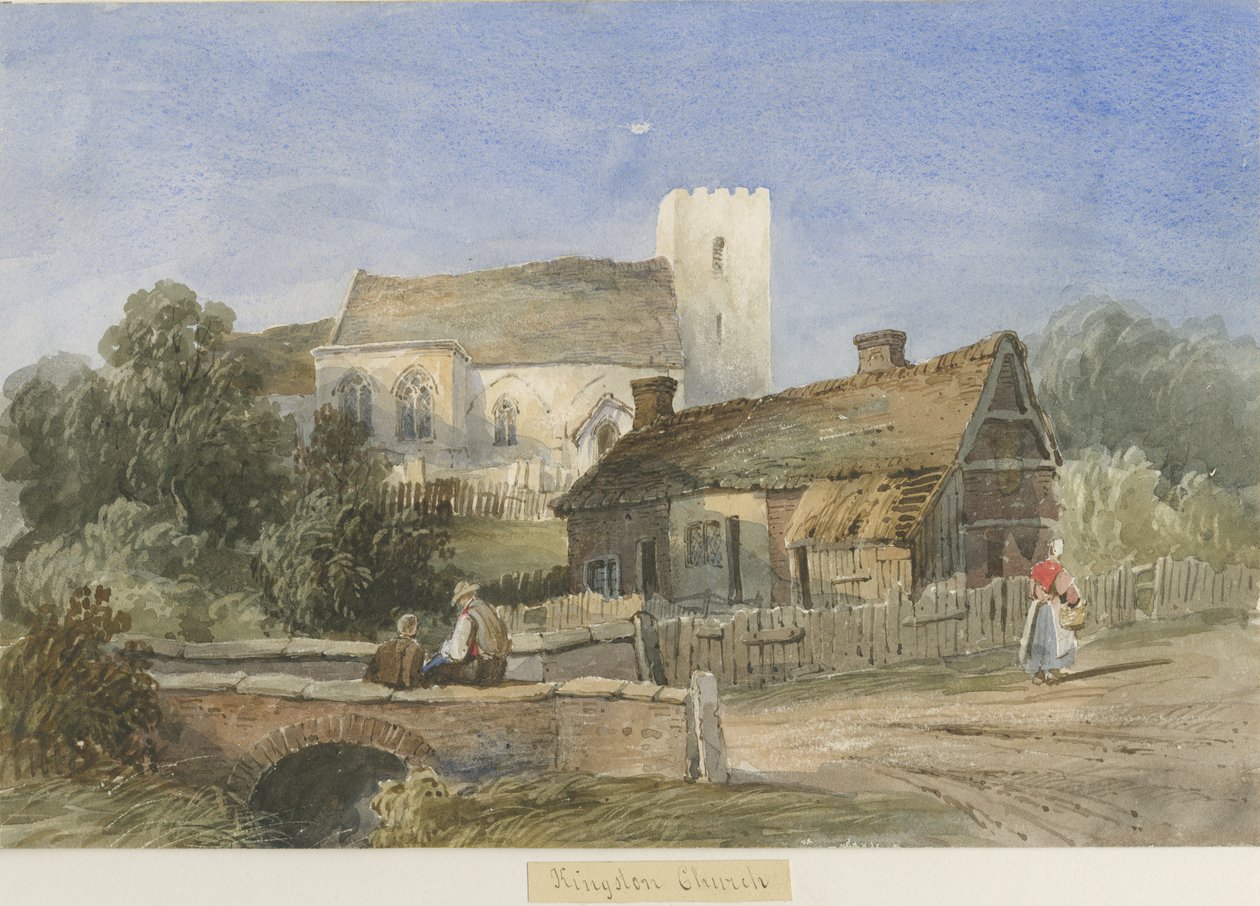 Kościół Kingstone: malarstwo akwarelowe i [ok. 1830-1840] autorstwa Lewis John Wood