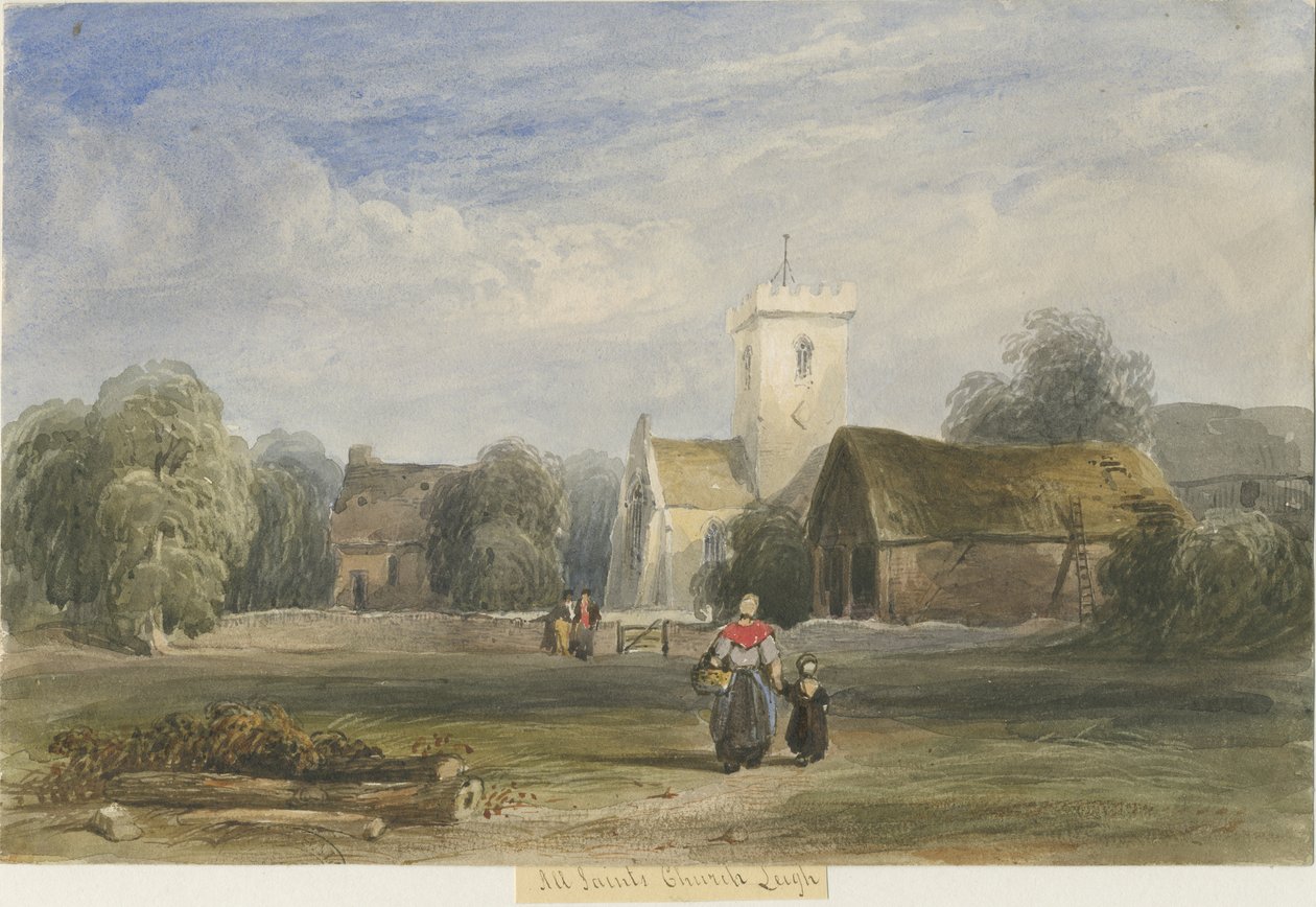 Kościół Leigh: malarstwo akwarelowe i [ok. 1830-1840] autorstwa Lewis John Wood
