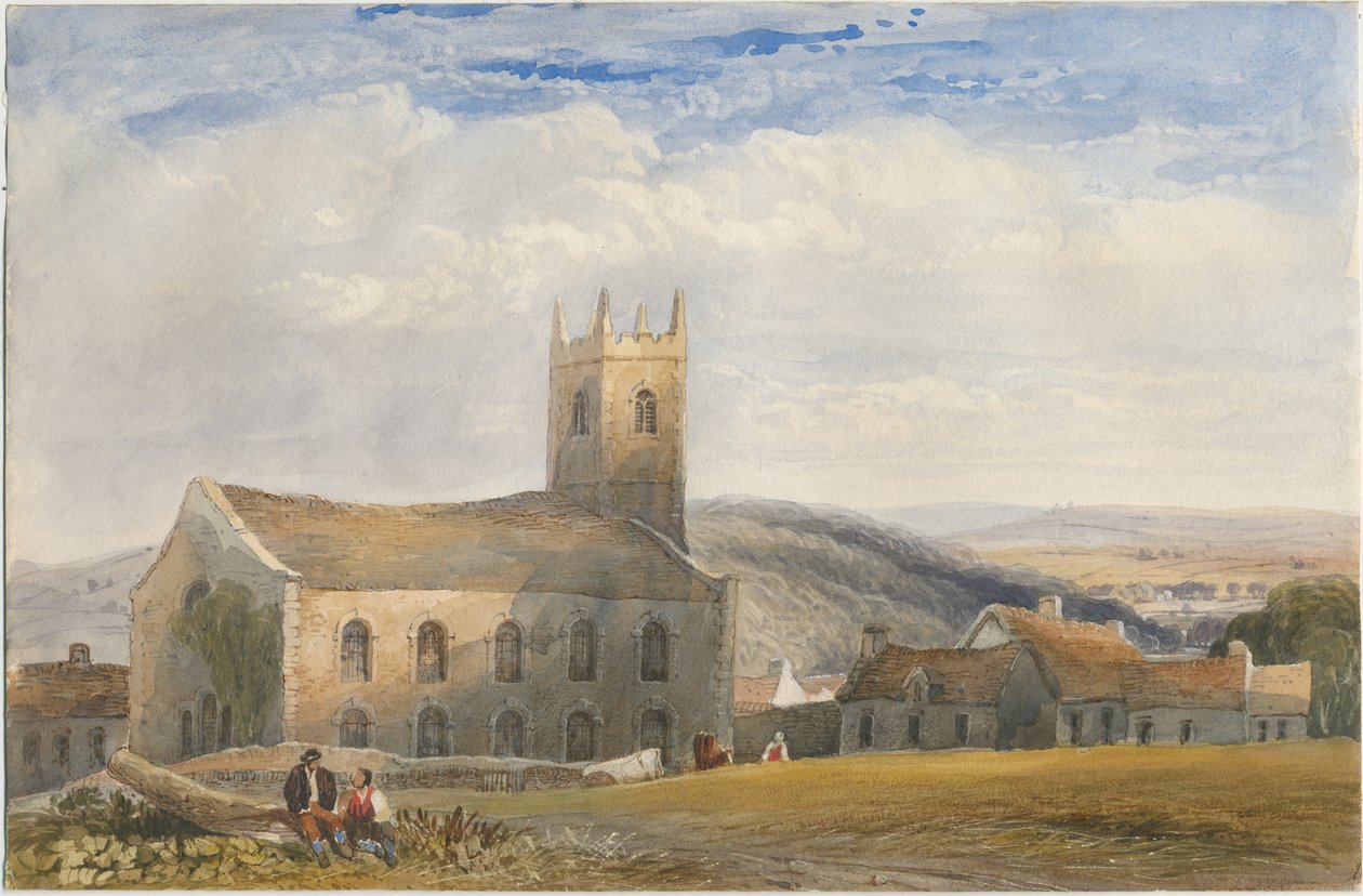 Longnor Church - "Św. Idziego" [św. Batolomie]: malarstwo akwarelowe, bd [c1830-1840] autorstwa Lewis John Wood
