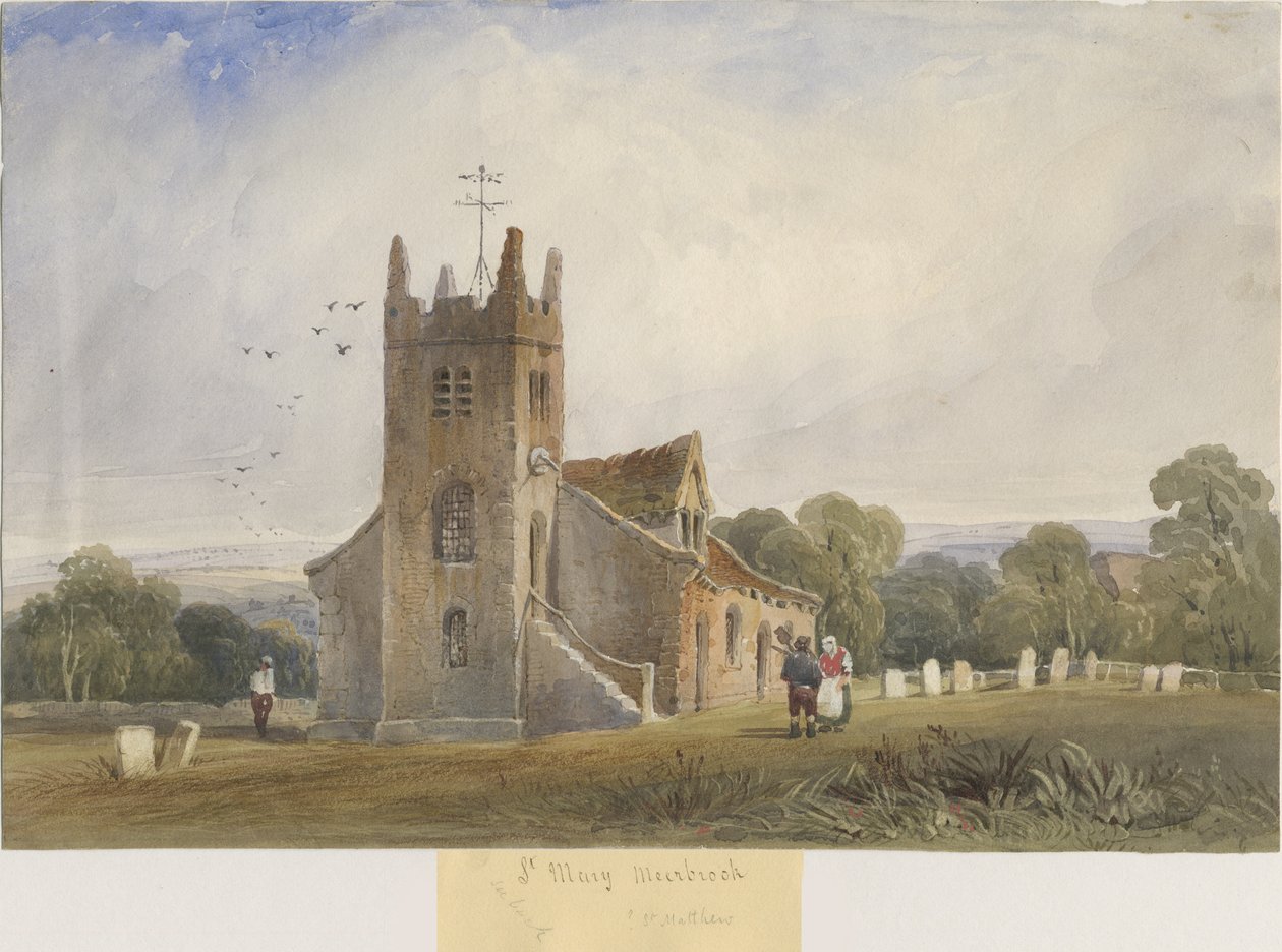 Kościół Meerbrook – „St. Matthews”: malarstwo akwarelowe i [ok. 1830-1840] autorstwa Lewis John Wood
