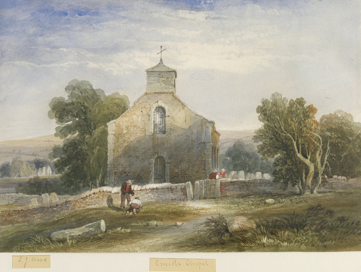 Kościół Onecote: malarstwo akwarela i [ok. 1830-1840] autorstwa Lewis John Wood