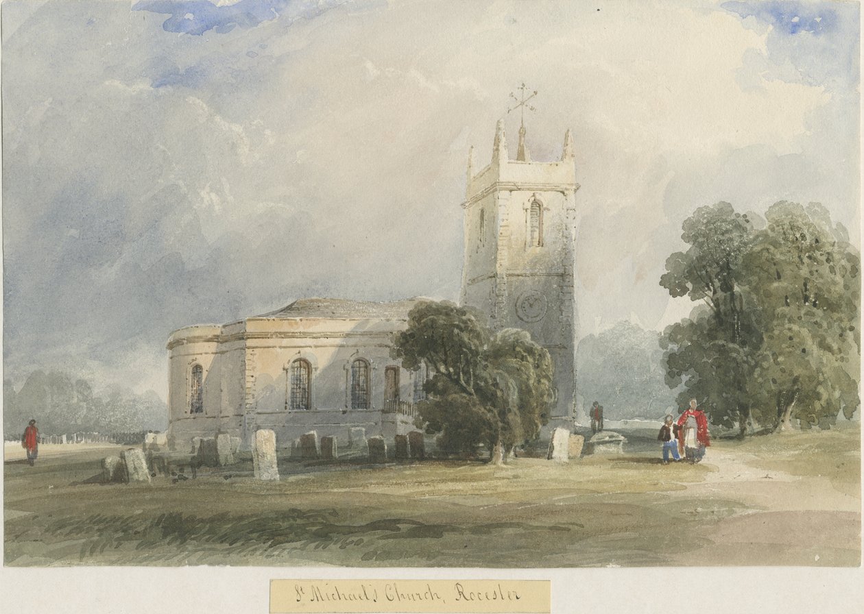 Kościół Rocester: malarstwo akwarela i [ok. 1830-1840] autorstwa Lewis John Wood