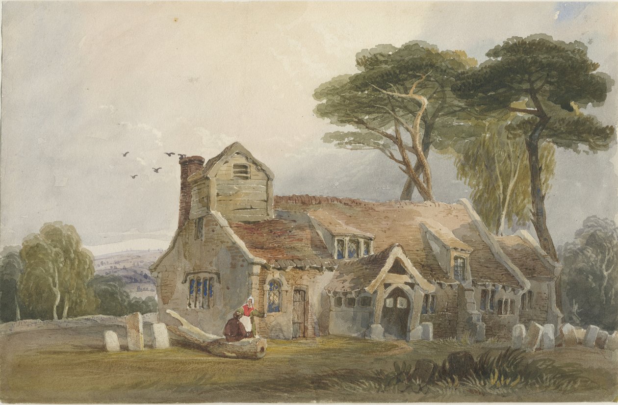 Rushton Spencer Church: malarstwo akwarela i [ok. 1830-1840] autorstwa Lewis John Wood