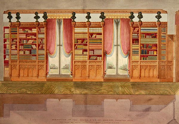 Elewacja biblioteki od strony południowej, Snelston Hall, Derbyshire (pióro, ołówek, atrament i akwarela na papierze) autorstwa Lewis Nockalls Cottingham