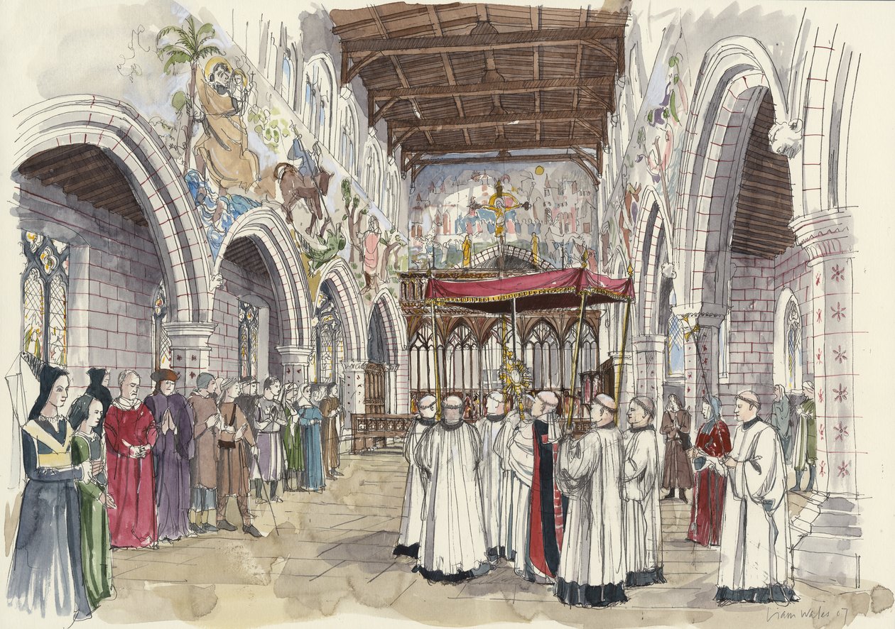 Uroczysta procesja w kościele św. Piotra, Barton-upon-Humber, Lincolnshire (akwarela na papierze) autorstwa Liam Wales