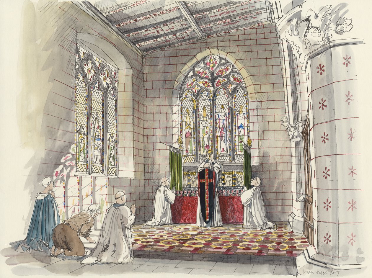 Ksiądz przy ołtarzu kościoła św. Piotra, Barton-upon-Humber, Lincolnshire (akwarela na papierze) autorstwa Liam Wales