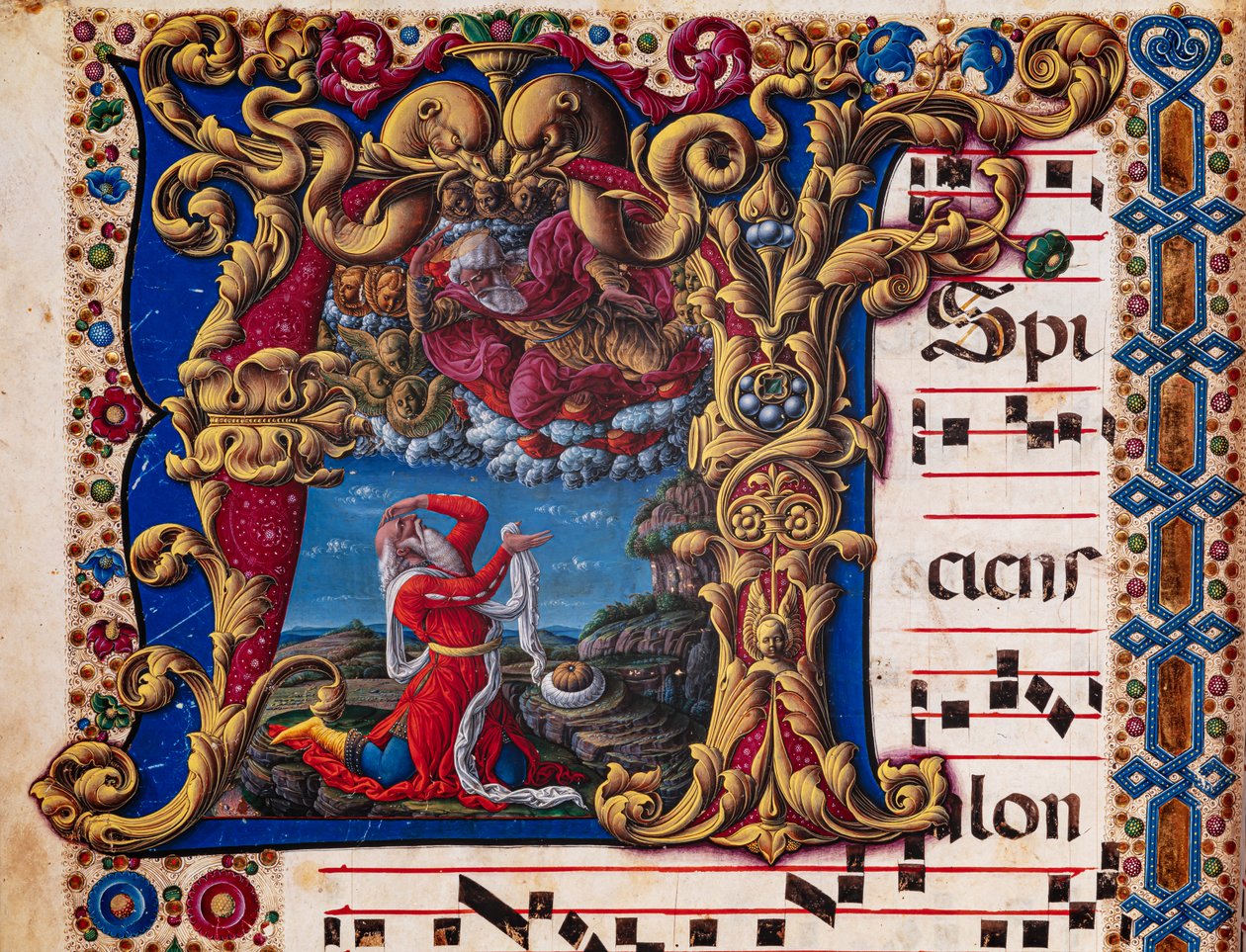 Biblioteka Piccolomini: księga chóralna, dorsz. 1.A, ff.4v z „Wizją Izajasza”, autorstwa Liberale da Verona (ok. 1445-1527/9). Szczegół. autorstwa Liberale da Verona