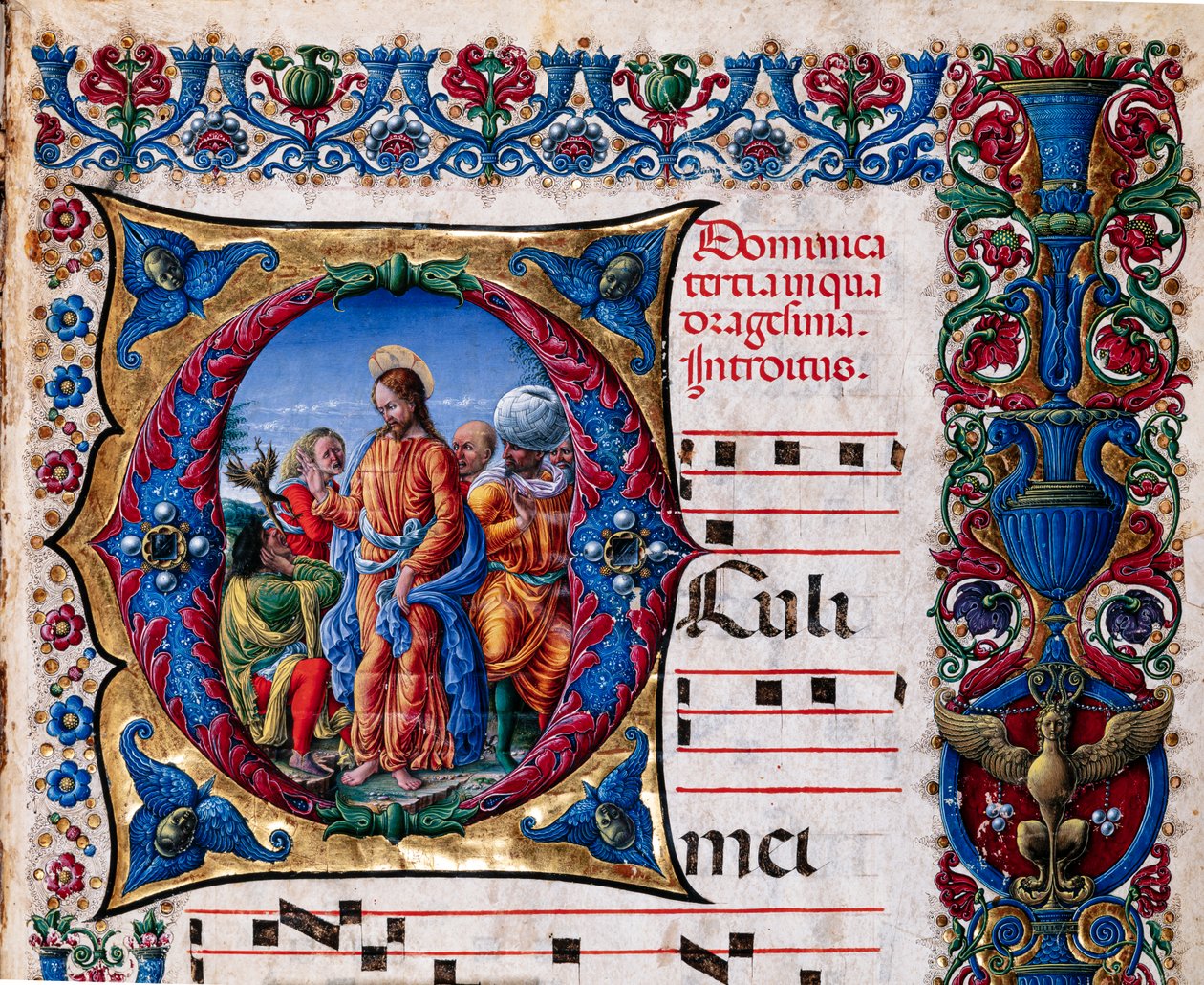 Biblioteka Piccolomini: księga chóralna, dorsz. 21,6 i nast. 2r z „Wyrzuceniem ducha nieczystego”, Liberale da Verona (ok. 1445-1527/9). Szczegół. autorstwa Liberale da Verona