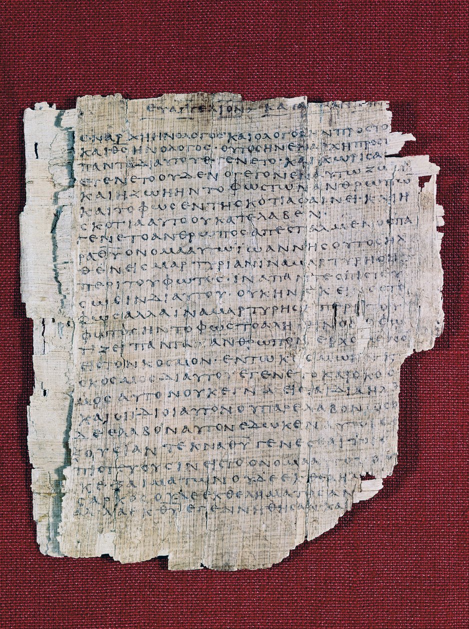 66 lub Bodmer II Papirus, ok. 200, prawie kompletny kodeks Ewangelii Jana w języku greckim, Bodmer Library, Genewa, Szwajcaria autorstwa Unbekannt Unbekannt