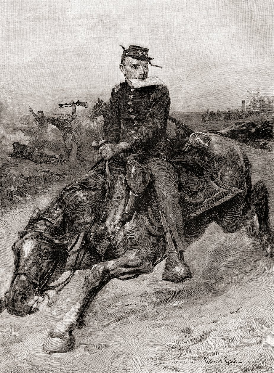 Jeździec wysyłkowy podczas wojny secesyjnej, z The Century Magazine, opublikowany 1887 (grawerowanie) autorstwa Unbekannt Unbekannt