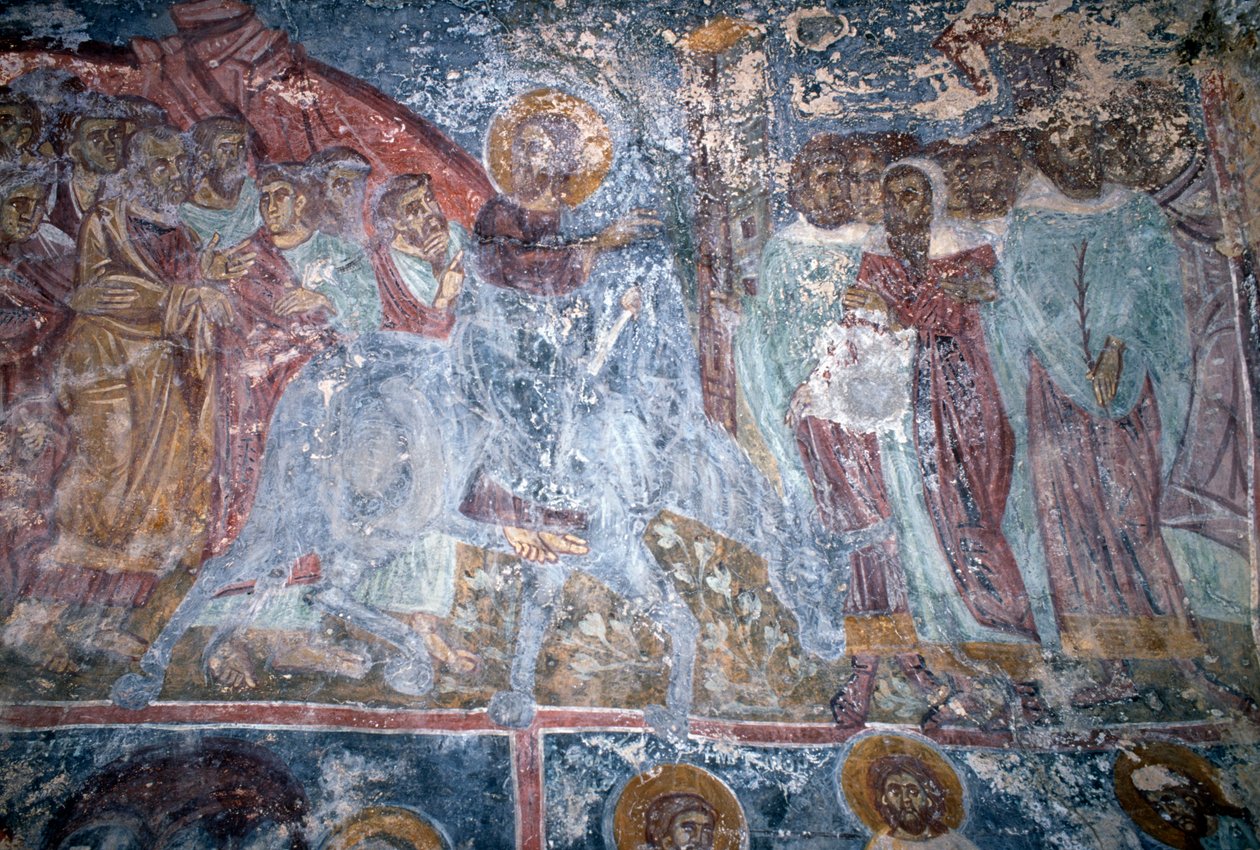 Anioł, fresk w bizantyjskim kościele Sotiras Christos, Vlithias, Kreta, Grecja (zdjęcie) autorstwa Unbekannt Unbekannt
