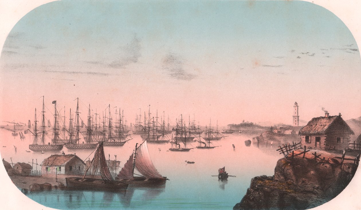 Flota Bałtycka w Baro Sund, Finlandia, litografia kolorowa, 29x20 cm, z Episodes de la guerre d