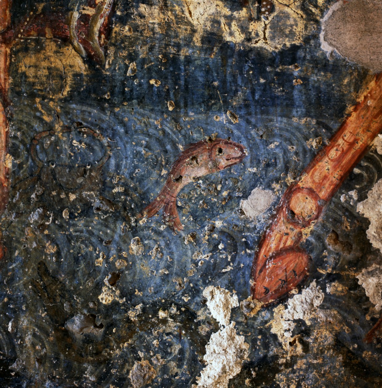 Ryba, fragment fresku w klasztorze Agios Georgios, Diavaide, Kreta, Grecja (zdjęcie) autorstwa Unbekannt Unbekannt