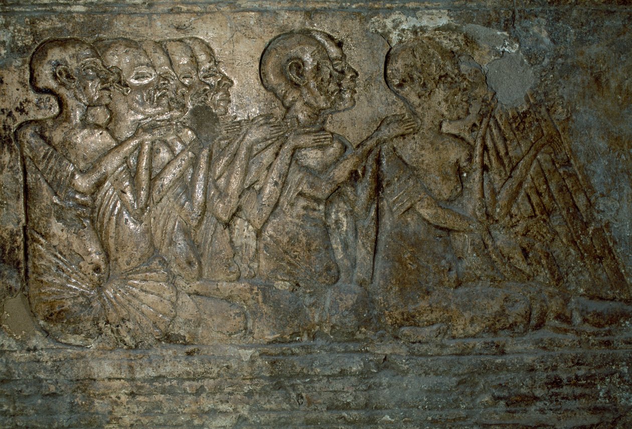 Zagraniczni goście wręczający prezenty królowej Nefertiti, Płaskorzeźba z grobu Merire, Nekropolia Tell el-Amarna, Egipt, cywilizacja egipska, Nowe Państwo, XVIII dynastia autorstwa Unbekannt Unbekannt