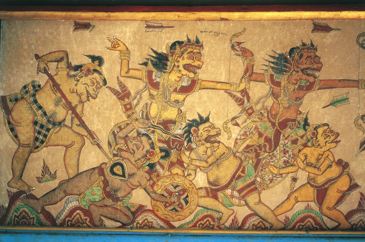 Freski przedstawiające sceny bitew pomiędzy bogami i demonami, pawilon Kertha Gosa, Pałac Klungkung (Puri Agung Semarapura), Semarapura, Bali, Indonezja autorstwa Unbekannt Unbekannt
