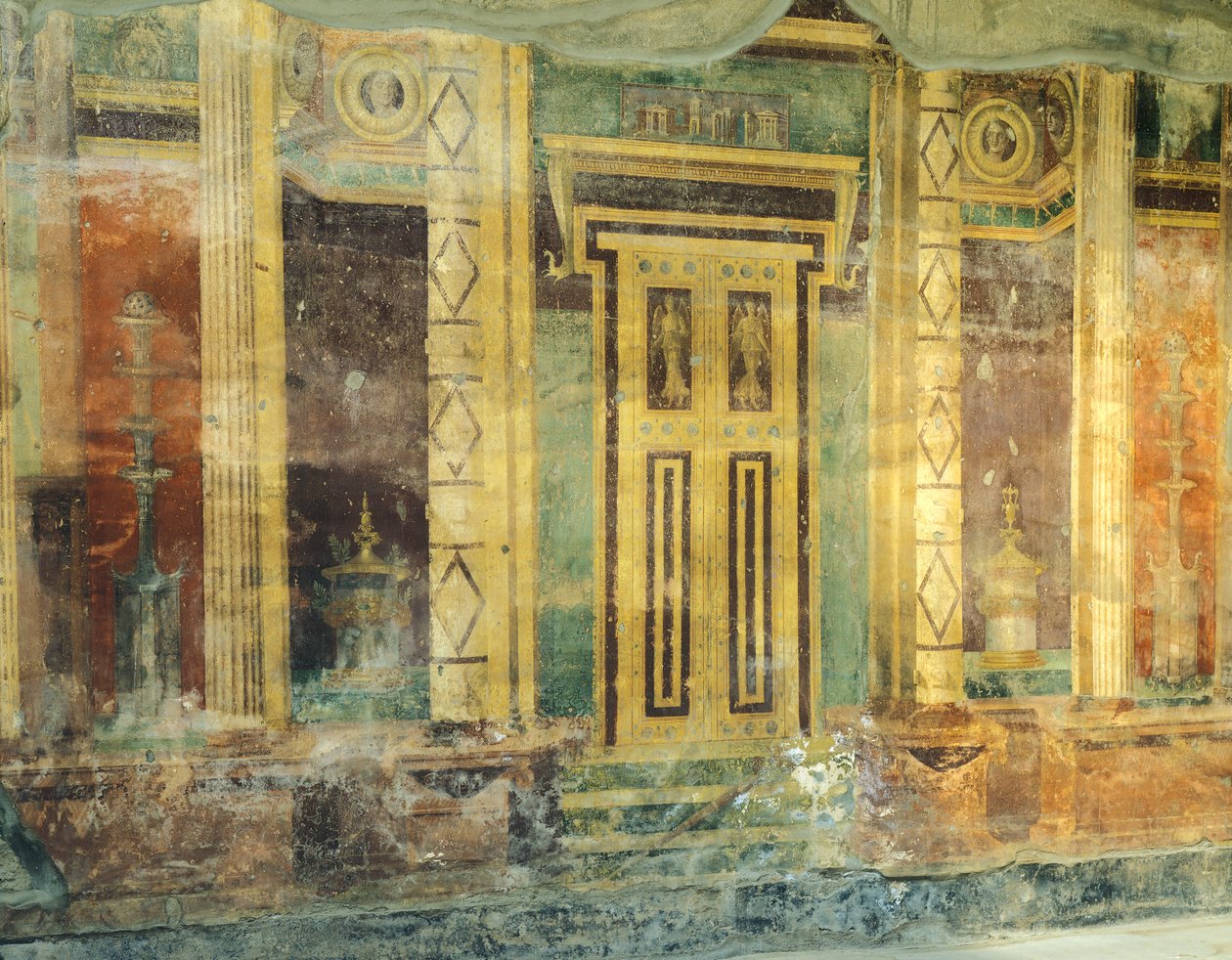 Włochy, Kampania, Oplonti, teren archeologiczny Torre Annunziata, rzymska willa Poppea, Wielka Sala, fresk z kolumnami w II stylu pompejańskim autorstwa Unbekannt Unbekannt
