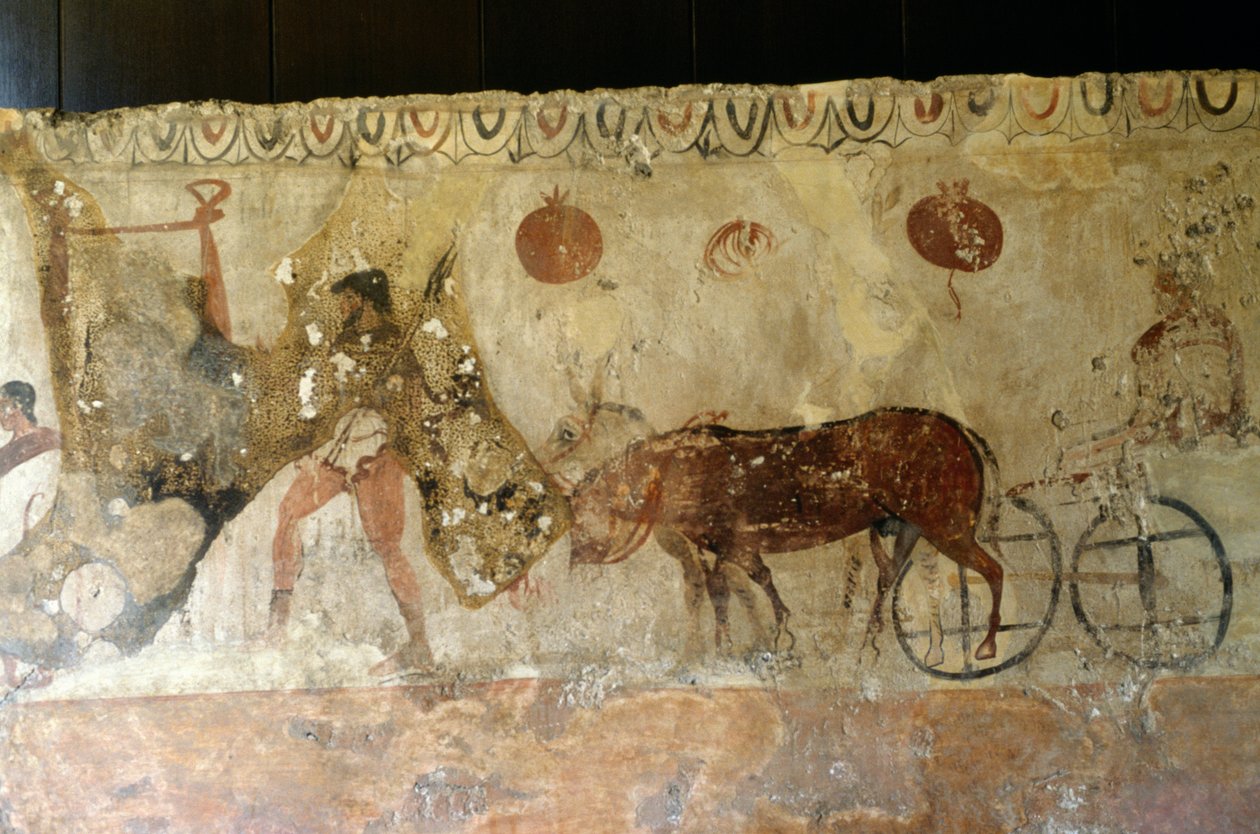 Podróż do zaświatów, fresk z Nekropolii w Andriuolo-Laghetto w Paestum, Kampania, Włochy, starożytna cywilizacja grecka, Magna Graecia, IV wpne (zdjęcie) autorstwa Unbekannt Unbekannt