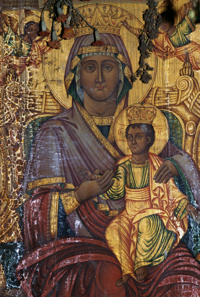 Madonna z Dzieciątkiem, złocone malowidło, bizantyjski kościół Agios Georgios, Vathi, Kreta, Grecja (foto) autorstwa Unbekannt Unbekannt