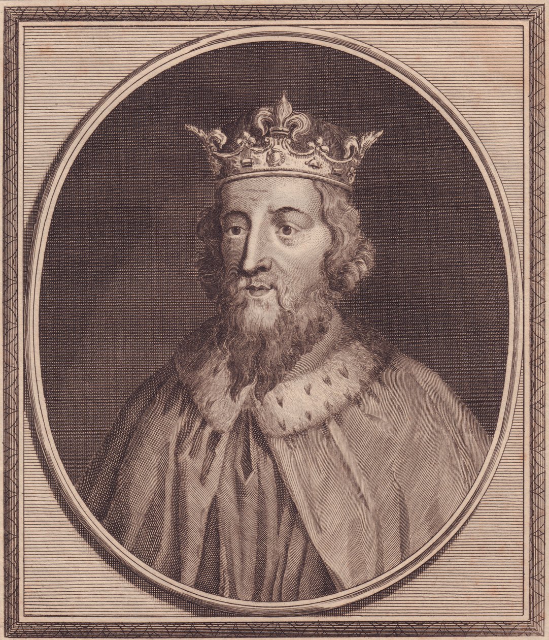 Portret Alfreda Wielkiego (849-889), króla Wessexu, Wielka Brytania, miedzioryt Johna Goldara (1729-1795) autorstwa Unbekannt Unbekannt