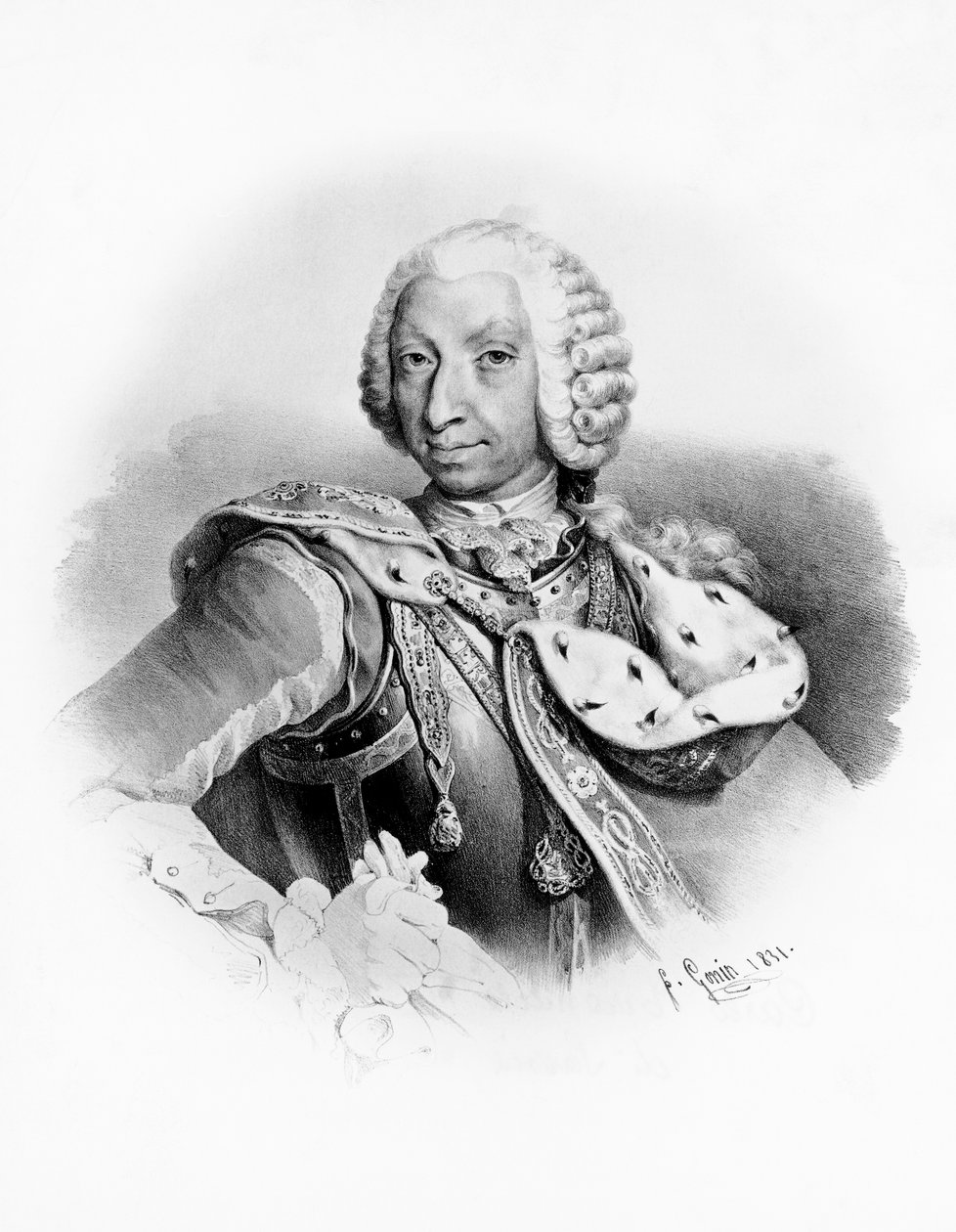 Portret Karola Emanuela III Sabaudzkiego (1701-1773), króla Sardynii z 1730 r., rycina wg rysunku Francesco Gonina (1808-1889) autorstwa Unbekannt Unbekannt