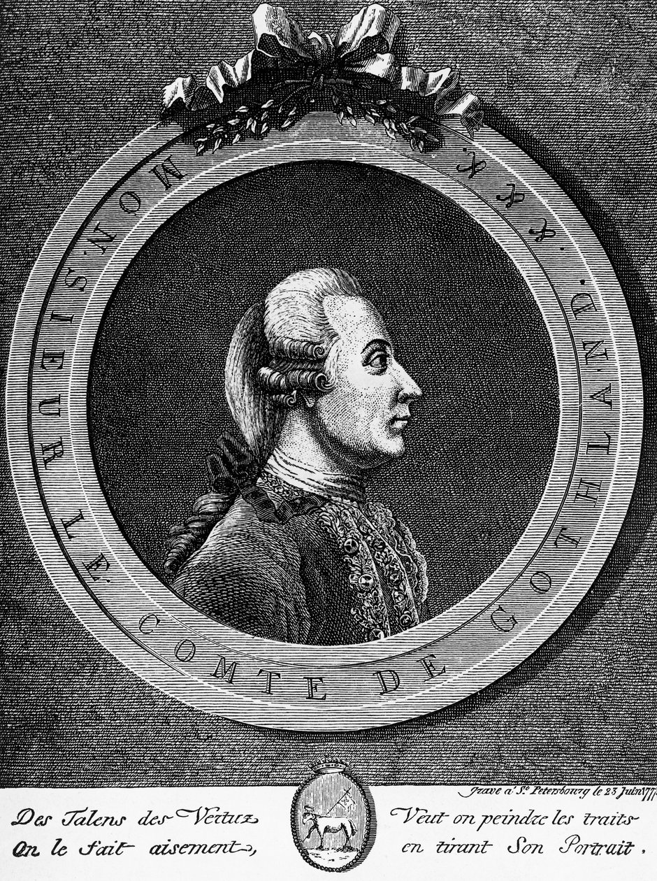 Portret Gustawa III (1746-1792), króla Szwecji z 1771, rycina autorstwa Unbekannt Unbekannt