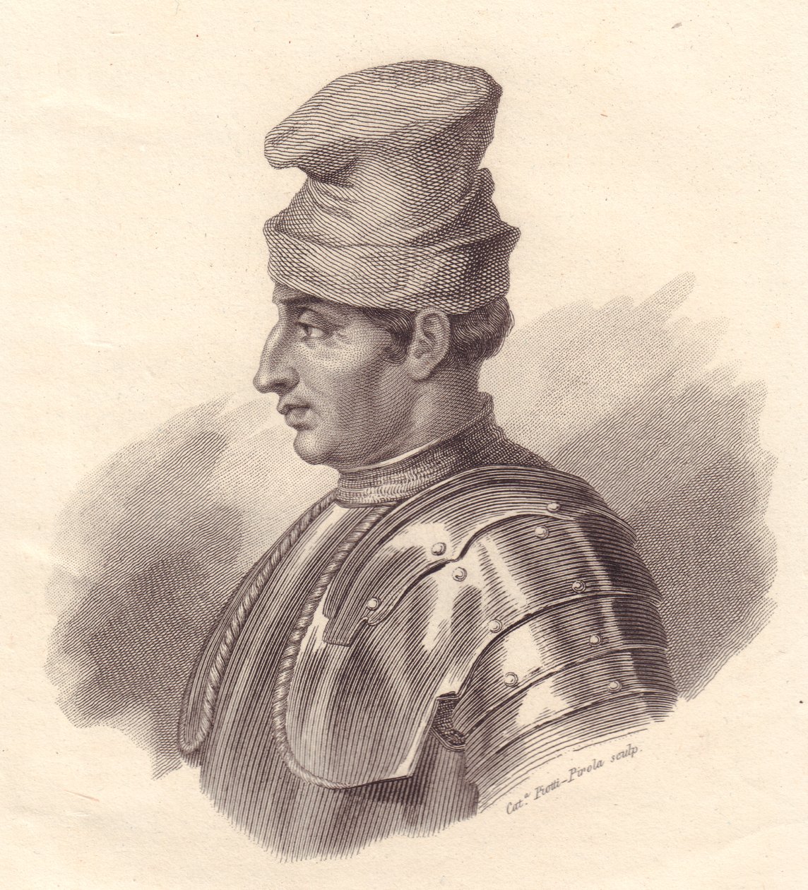 Portret włoskiego dowódcy wojskowego Niccolo Fortebraccio znanego również jako della Stella (1389-1435), miedzioryt autorstwa Cateriny Piotti-Pirola autorstwa Unbekannt Unbekannt
