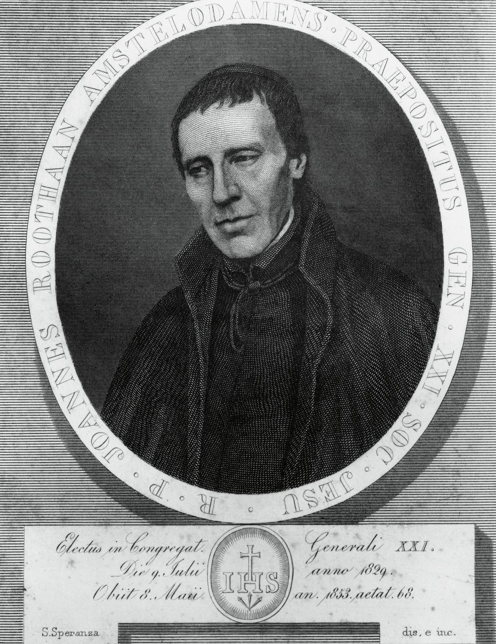 Portret Jana Philippa Roothaana (1785-1853), holenderskiego jezuity i 21. przełożonego generalnego Towarzystwa Jezusowego, rysunek i rycina Serafino Speranza (1862-1911) według obrazu Fransa Quartier autorstwa Unbekannt Unbekannt