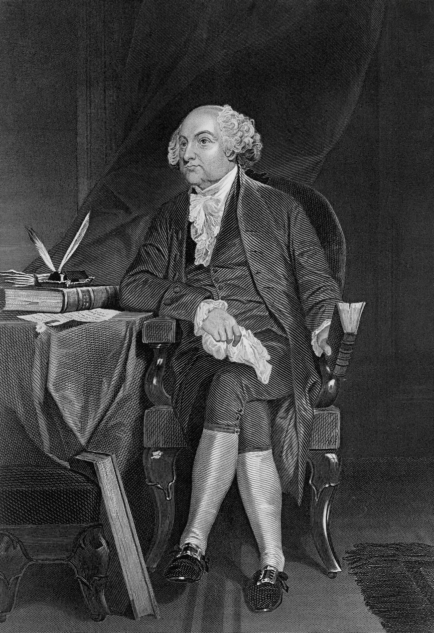 Portret Johna Adamsa (1735-1826), amerykańskiego polityka, 2. prezydenta Stanów Zjednoczonych od 1797 do 1801 i pierwszego wiceprezydenta od 1789 do 1797, grawerowanie autorstwa Unbekannt Unbekannt