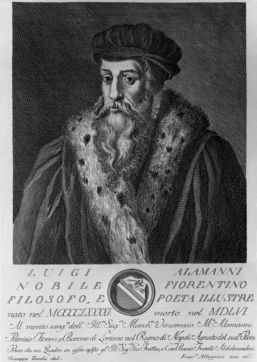 Portret Luigiego Alamanniego (1495-1556), włoskiego poety, rycina Francesco Allegrini (1729-po 1773) wg rysunku Giuseppe Zocchi (ur. 1711 lub 1717, zm. 1767) autorstwa Unbekannt Unbekannt