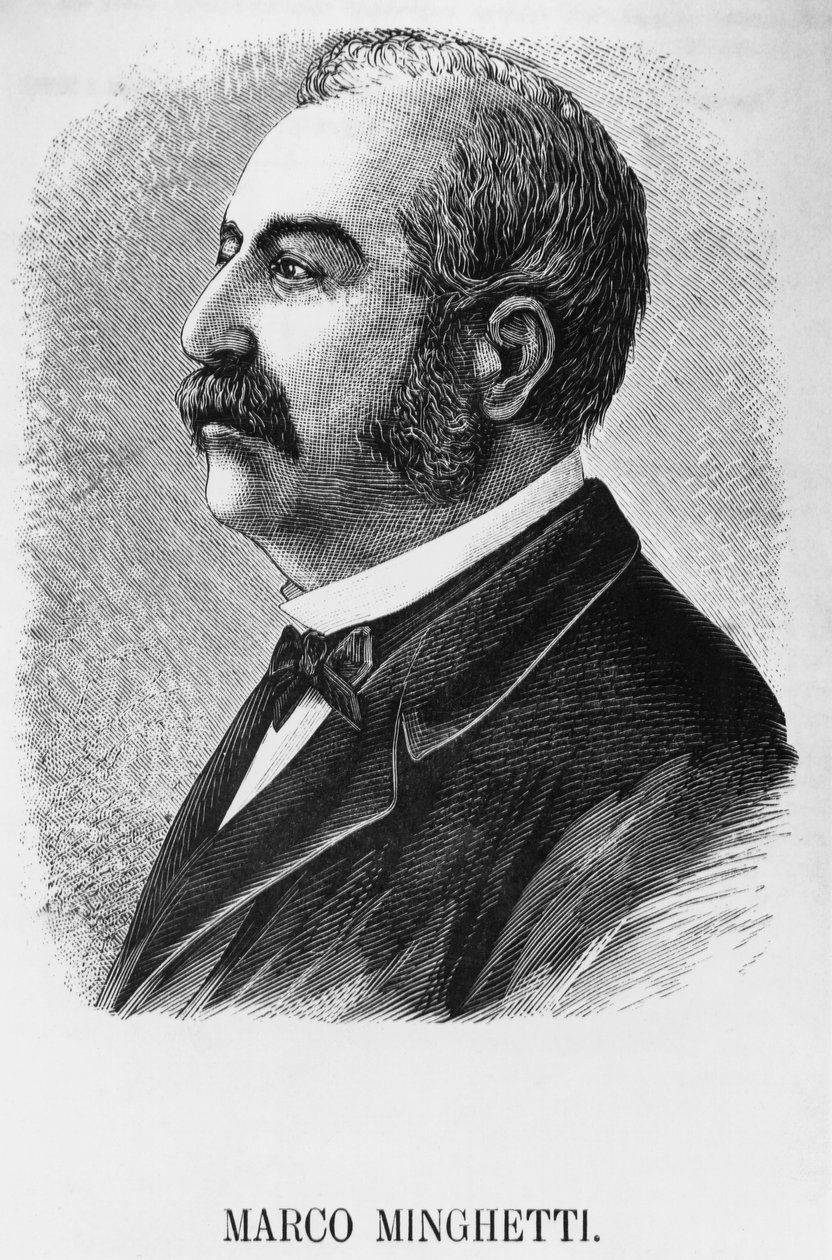 Portret Marco Minghetti (1818-1886), włoskiego ekonomisty i męża stanu, który był premierem Królestwa Włoch w latach 1863-1864 i 1873-1876, grawerowanie autorstwa Unbekannt Unbekannt