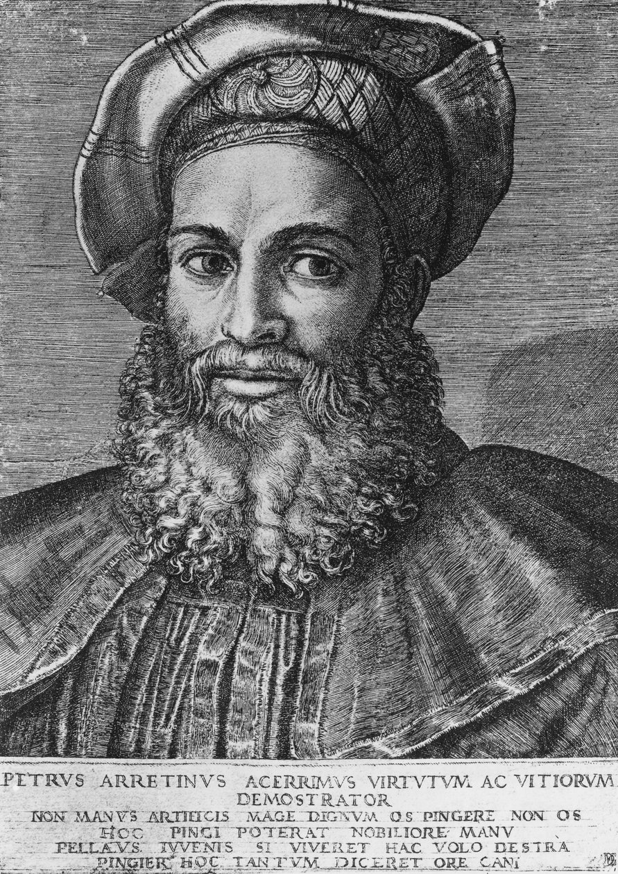 Portret Pietro Aretino (1492-1556), włoskiego poety, pisarza i dramaturga, rycina Marcantonio Raimondi (ur. ok. 1470-1482, zm. 1527-1534), 22 3x15 4 cm autorstwa Unbekannt Unbekannt
