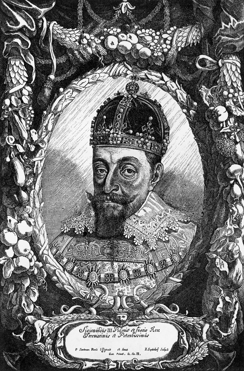 Portret Zygmunta III Wazy (1566-1632), króla polskiego od 1587 do 1632, króla szwedzkiego od 1592 do 1599 i wielkiego księcia litewskiego, rycina autorstwa Unbekannt Unbekannt
