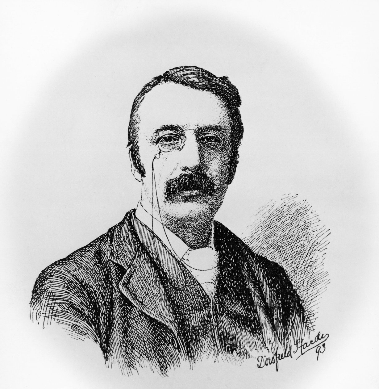 Portret Sir Charlesa Villiersa Stanforda (1852-1924), irlandzkiego kompozytora i dyrygenta, grawerowanie według rysunku Dorofield Hardy (1853-1937) autorstwa Unbekannt Unbekannt