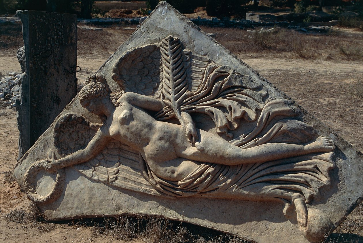 Relief łuku Septimusa Sewera na Forum Sewera przedstawiający Skrzydlatą Boginię Zwycięstwa, Libię, Historyczną Trypolitanię, Leptis Magna (Lista Światowego Dziedzictwa UNESCO). autorstwa Unbekannt Unbekannt