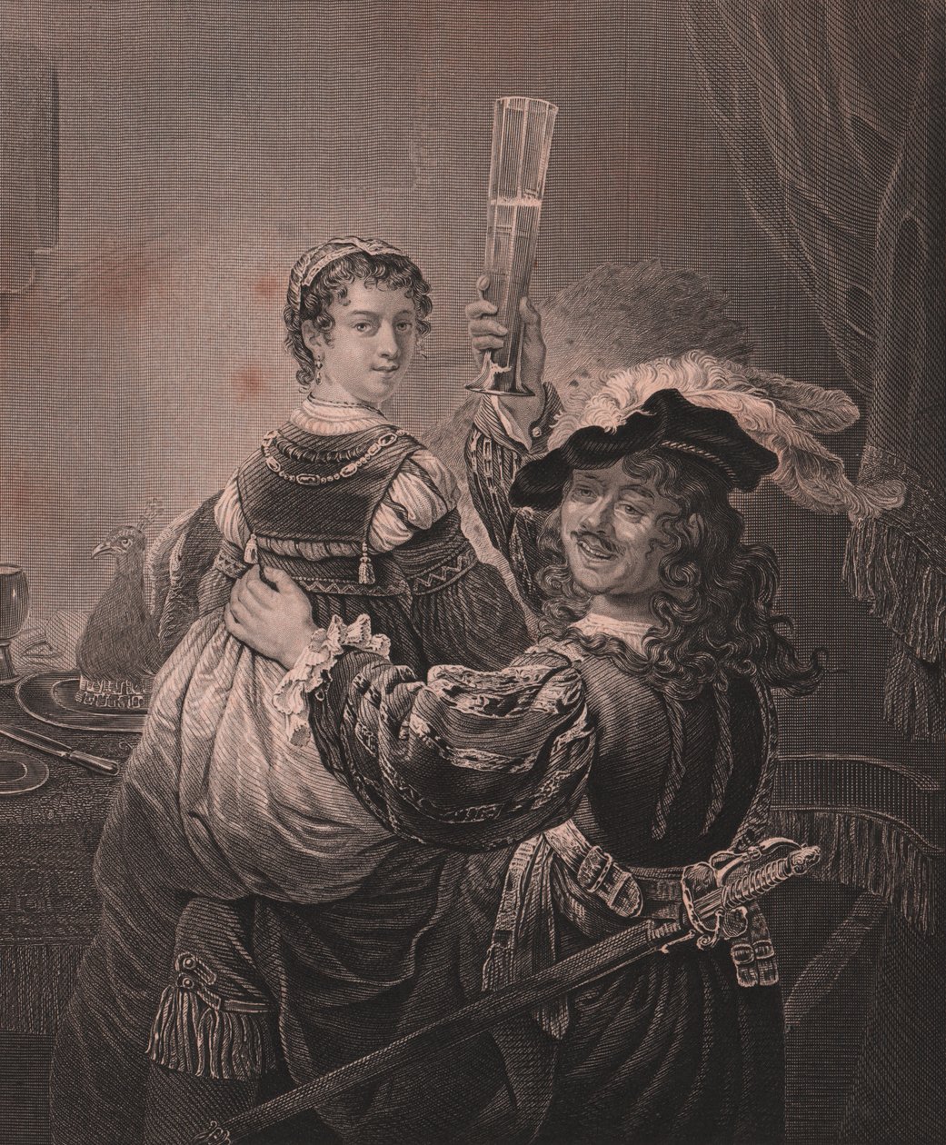 Rembrandt z żoną Saskią, grawer H Payne z obrazu Rembrandta z Królewskiej Galerii Drezdeńskiej Payne, Albert Henry Payne, H Payne Dresden i Leipzig Publisher, ok. 1840 autorstwa Unbekannt Unbekannt