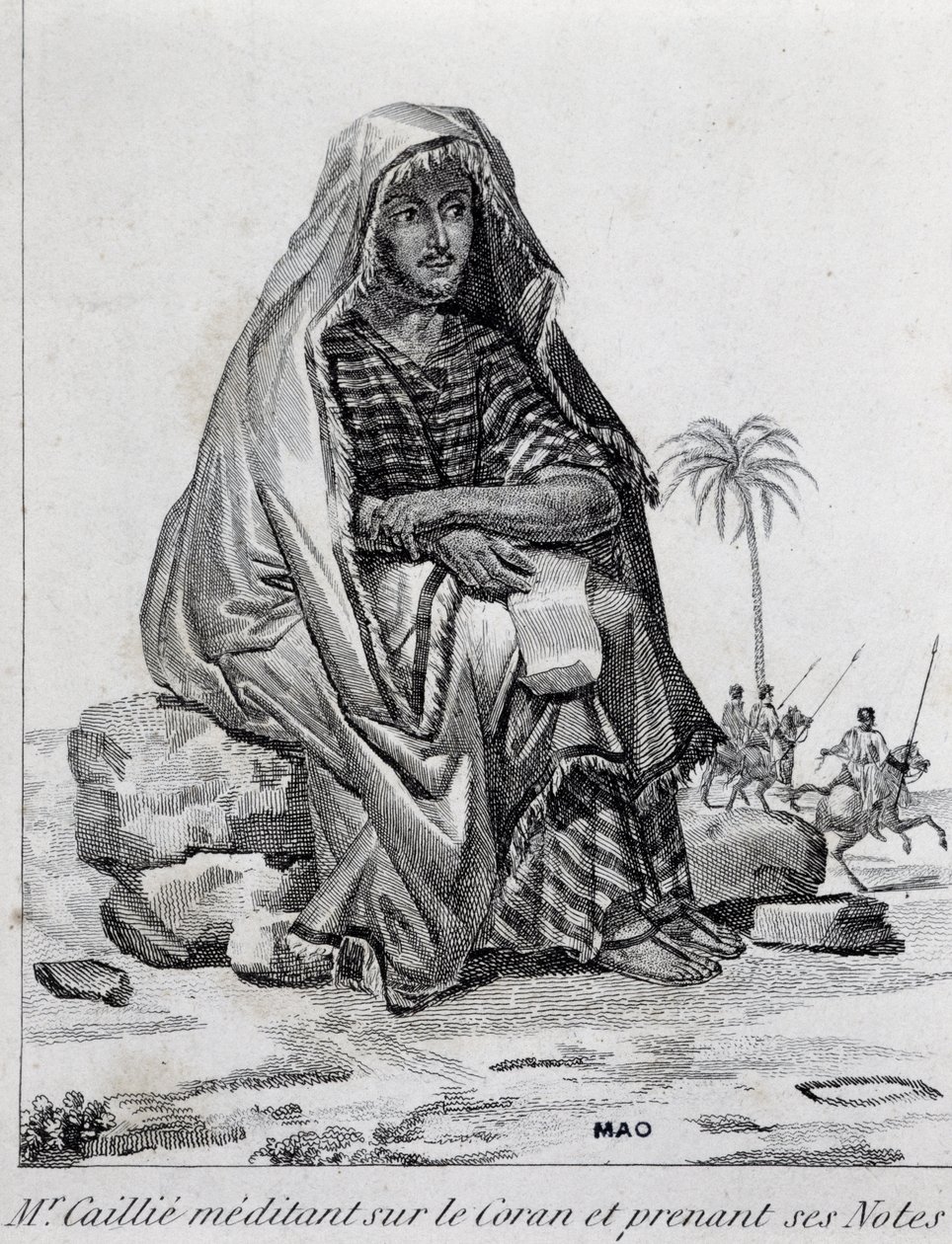 Rene Caillie (1799-1838), odkrywca ubrany w arabskie stroje, medytujący nad Koranem autorstwa Unbekannt Unbekannt
