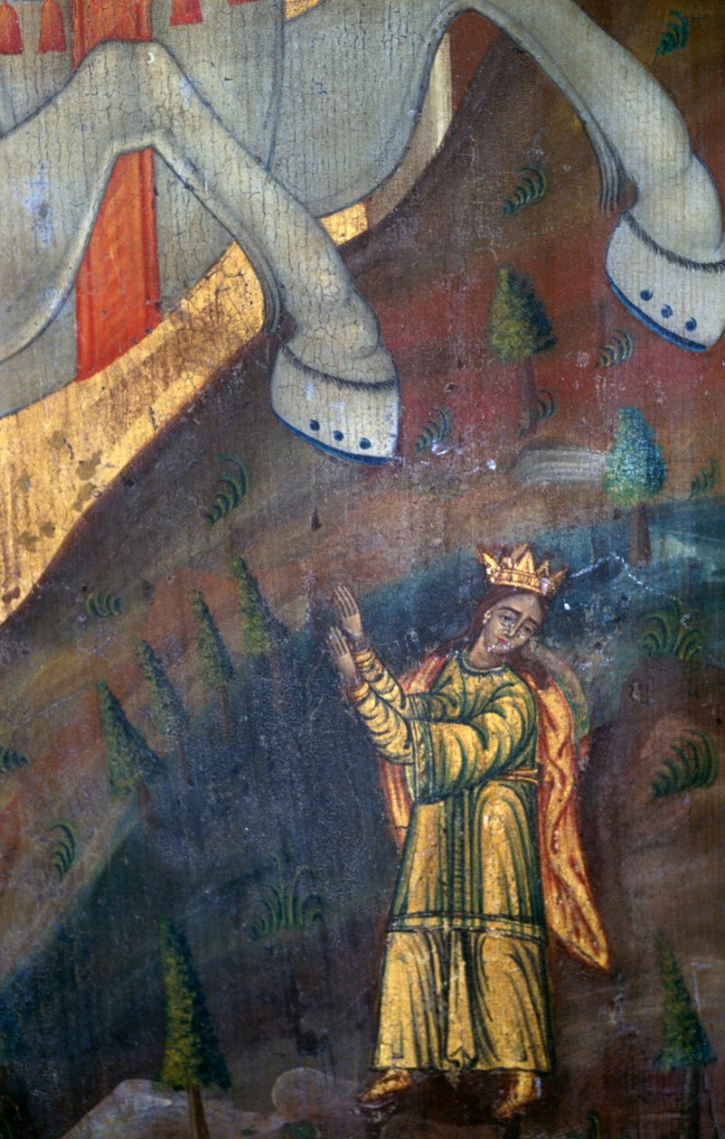 St George and Dragon, fragment drewnianego panelu w kościele Agia Paraskevi, Anisaraki, Kreta, Grecja (zdjęcie) autorstwa Unbekannt Unbekannt