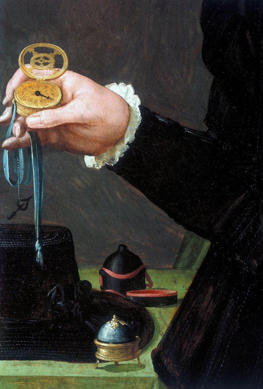 Zegarki, Nadgarstek, Analog Detal z portretu mężczyzny trzymającego zegarek, ok. 1558 autorstwa Unbekannt Unbekannt
