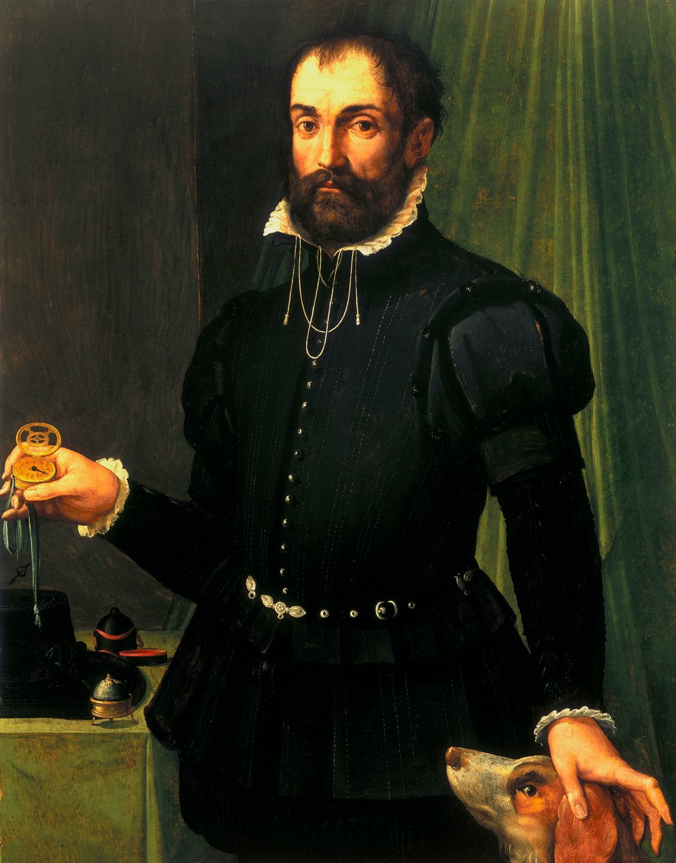 Zegarki, nadgarstek, analog Portret mężczyzny trzymającego zegarek, ok. 1558 autorstwa Unbekannt Unbekannt