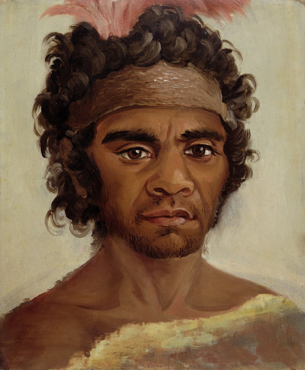 Jeden z aborygenów z Nowej Południowej Walii zaprzyjaźniony przez gubernatora Macquarie, panel 1811-21 autorstwa Lieutenant George Austin Woods
