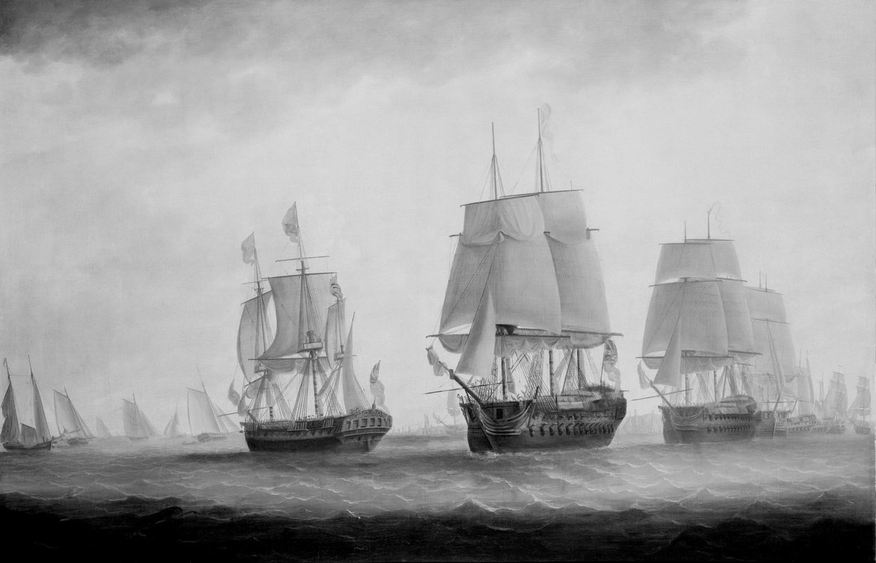George III w HMS Southampton przegląd floty poza Plymouth, 18 sierpnia 1789 r autorstwa Lieutenant William Elliott