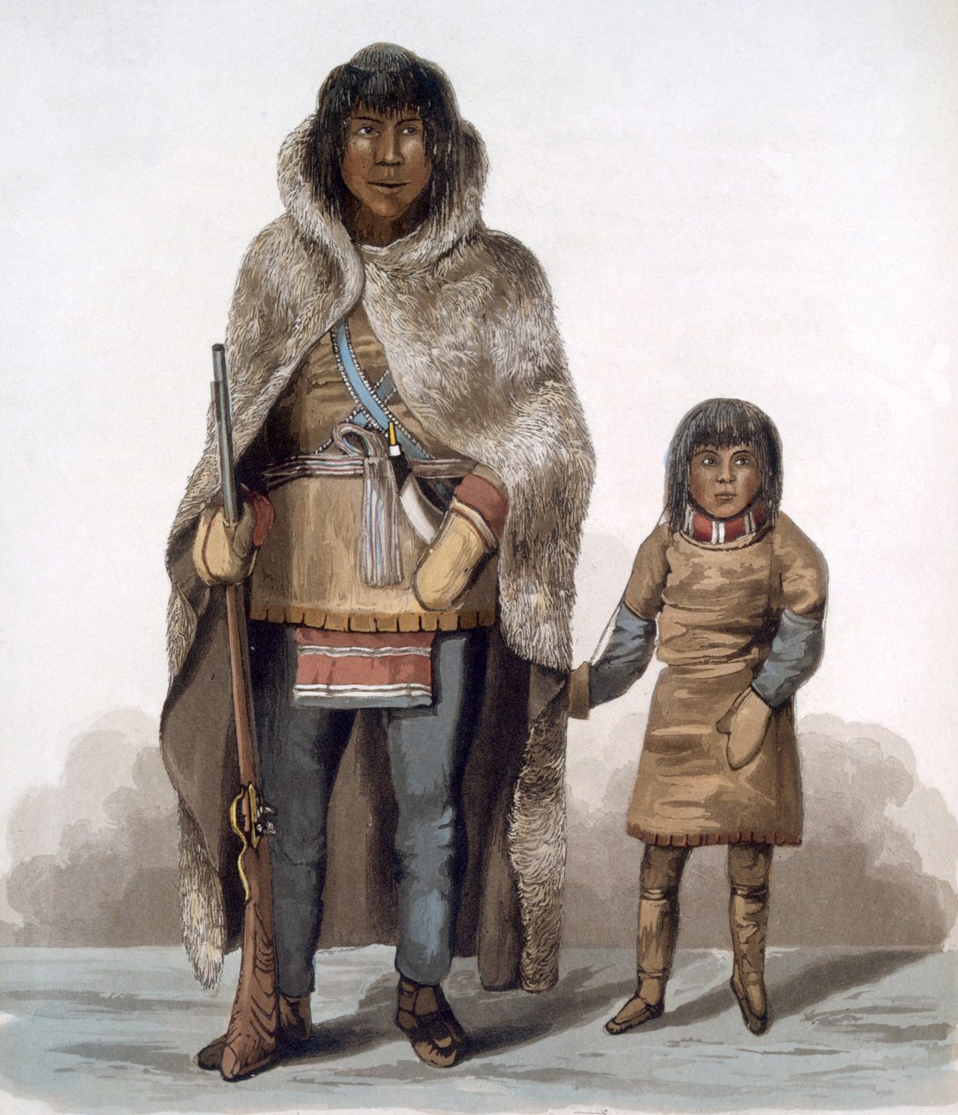Portret Akaitcho i jego syna, 1824 autorstwa Lieutenant Hood