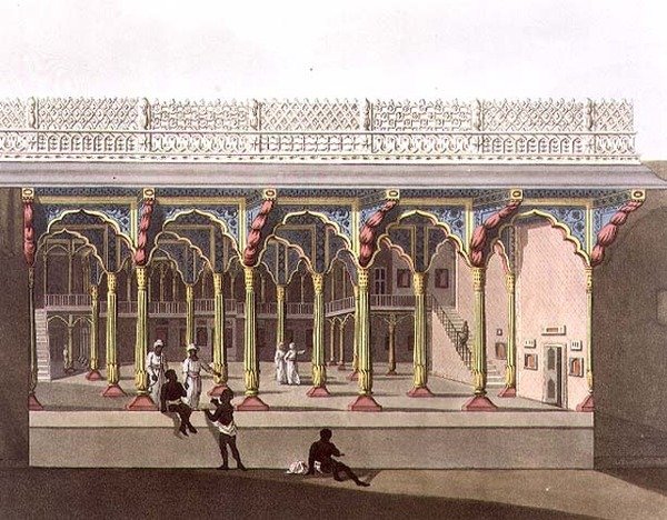 Zachodni front pałacu Tippoo, Bangalore, tablica 10 z „Pejzaż malarski w Królestwie Mysore”, ryt.: Joseph Constantine Stadler (fl.1780-1812) wyd. Edward Orme (1774-c.1820) 1804 (akwatinta) autorstwa Lieutenant James (after) Hunter